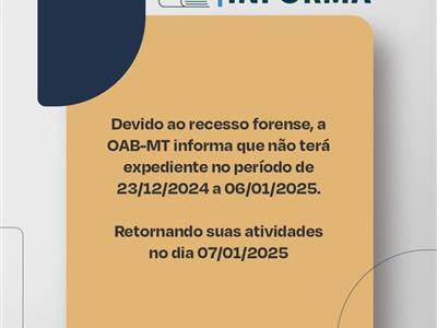 Notícia destaque: Seccional estará em recesso no período de 23 de dezembro a 06 de janeiro 